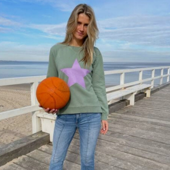 Sunshine Park Olive Green Star Sweatshirt Medium Side Zip Pullover Casual Street - Picture 11 of 11